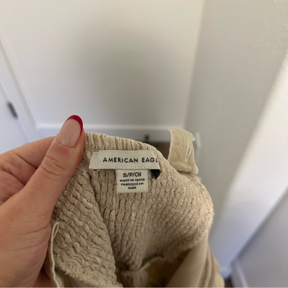 American Eagle Striped Wide Leg Jumpsuit Linen Blend Cream White Size S Women’s - Picture 10 of 12